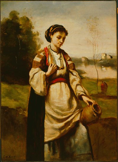 Vrouw met waterkruik door Jean Baptiste Camille Corot